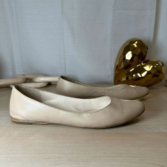 NINE WEST Nude Leather Pointed Toe Ballet‎ Flats Shoes Size 6M - Picture 3 of 8